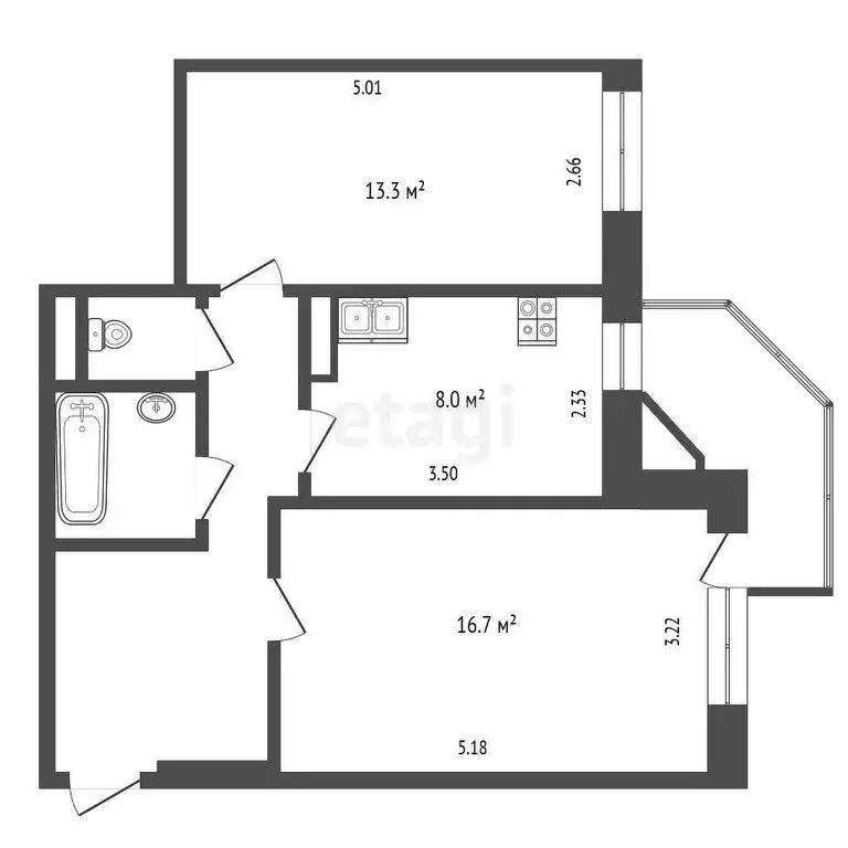 2-комнатная квартира: Тюмень, улица Николая Чаплина, 125 (54 м) - Фото 0