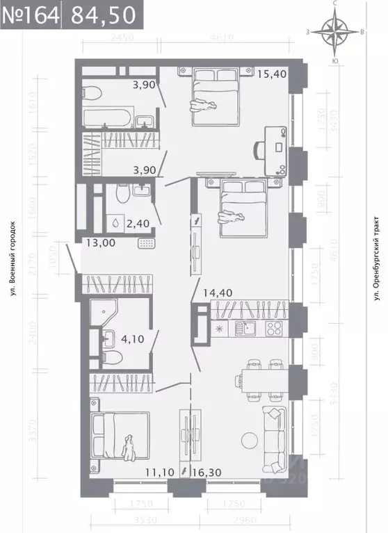 3-к кв. Татарстан, Казань ул. Шишкина (84.5 м) - Фото 1