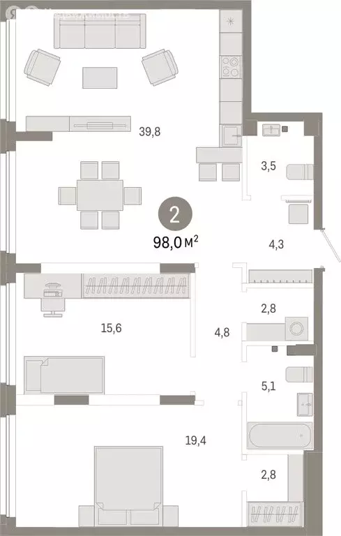 2-комнатная квартира: Екатеринбург, Мраморская улица, 15 (97.97 м) - Фото 2