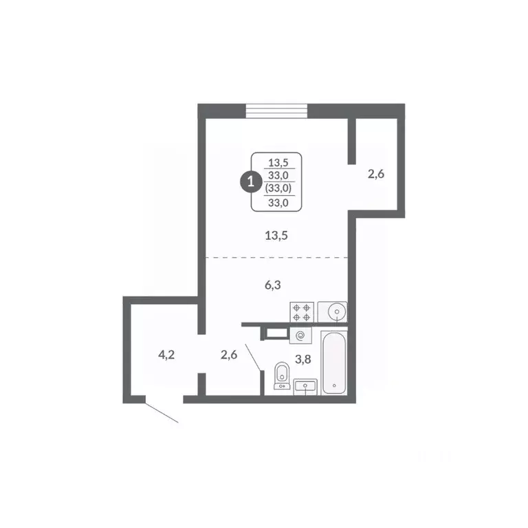 Студия Кировская область, Киров ул. Потребкооперации, 34 (33.0 м) - Фото 1