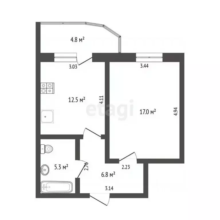 1-к кв. Тюменская область, Тюмень ул. Николая Семенова, 31 (41.6 м) - Фото 2
