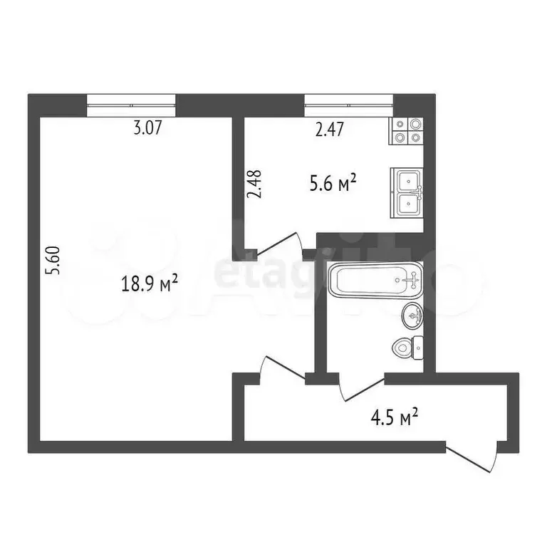 1-к. квартира, 31,8 м, 1/4 эт. - Фото 0