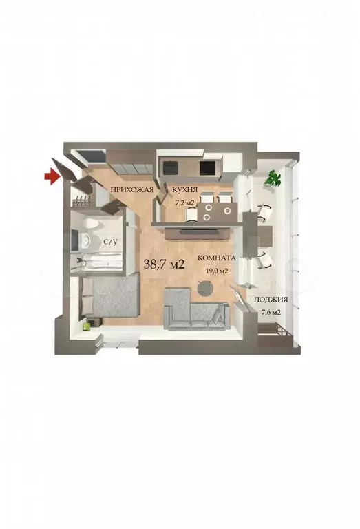 1-к. квартира, 36 м, 3/9 эт. - Фото 0
