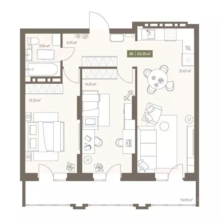 2-к кв. Кемеровская область, Кемерово Московский просп., 23А (62.35 м) - Фото 1