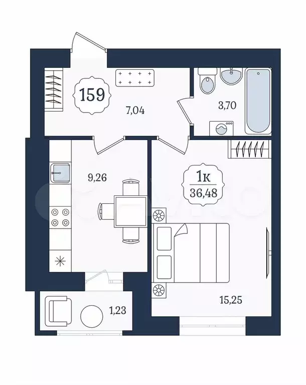 1-к. квартира, 36,5 м, 2/9 эт. - Фото 1