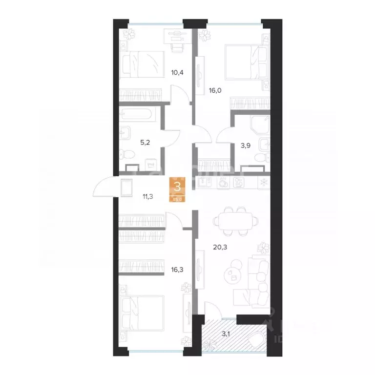 3-к кв. Курская область, Курск ул. Бойцов 9-й Дивизии, 2 (85.0 м) - Фото 1
