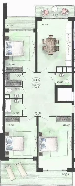 Квартира, 3 комнаты, 119 м - Фото 1