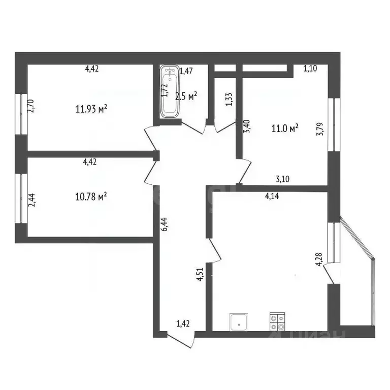 3-к кв. Тюменская область, Тюмень ул. Николая Ростовцева, 2 (63.9 м) - Фото 1