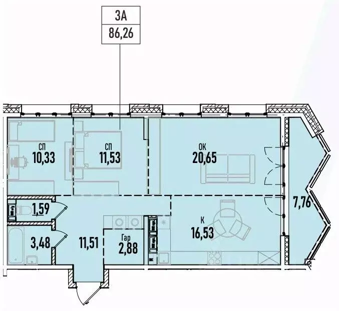 3-к кв. Иркутская область, Иркутск Донская ул. (86.26 м) - Фото 0