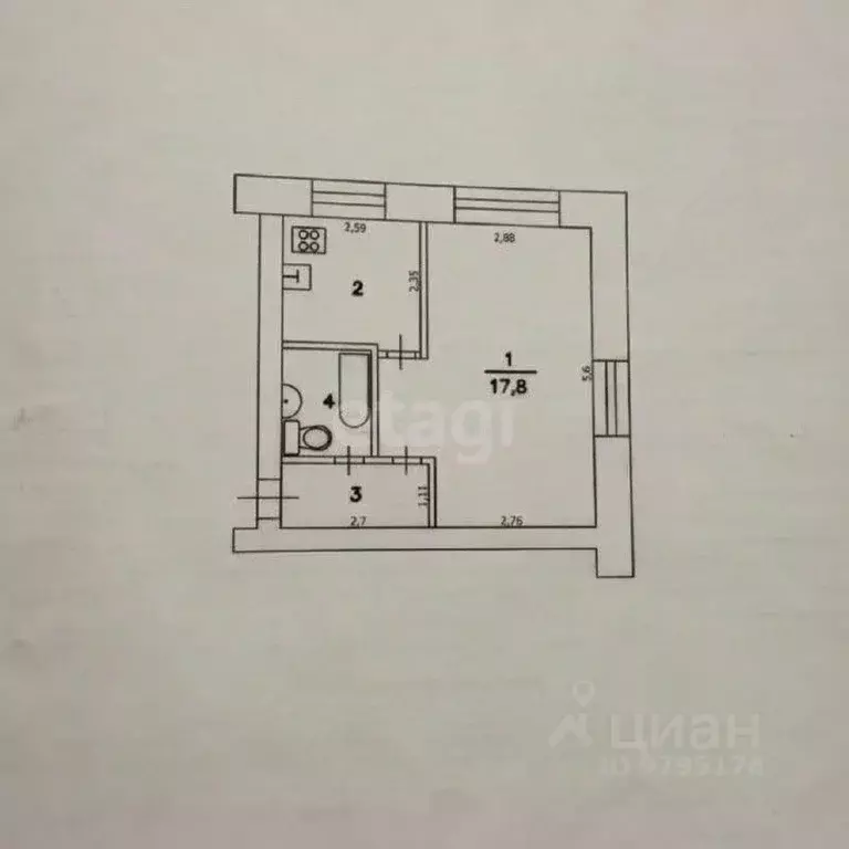 1-к кв. Татарстан, Казань Октябрьская ул., 27 (30.8 м) - Фото 2