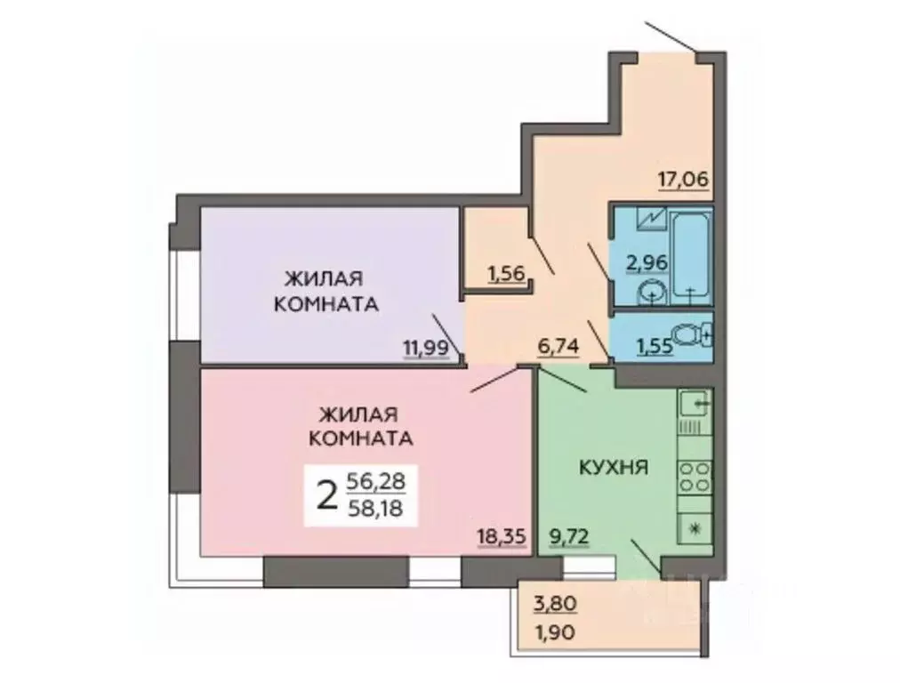 2-к кв. Воронежская область, Воронеж ул. Ворошилова, 63/2 (58.56 м) - Фото 0