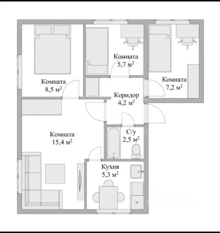 4-к кв. Санкт-Петербург ул. Костюшко, 66 (48.7 м) - Фото 2
