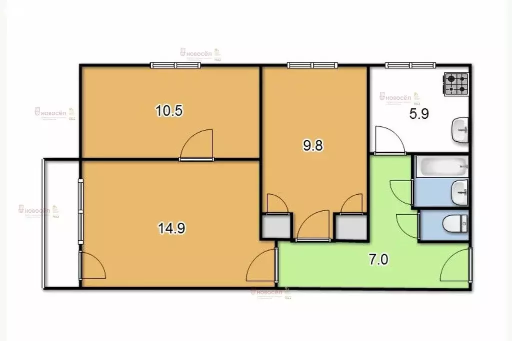 3-комнатная квартира: Берёзовский, Театральная улица, 16 (50 м) - Фото 0