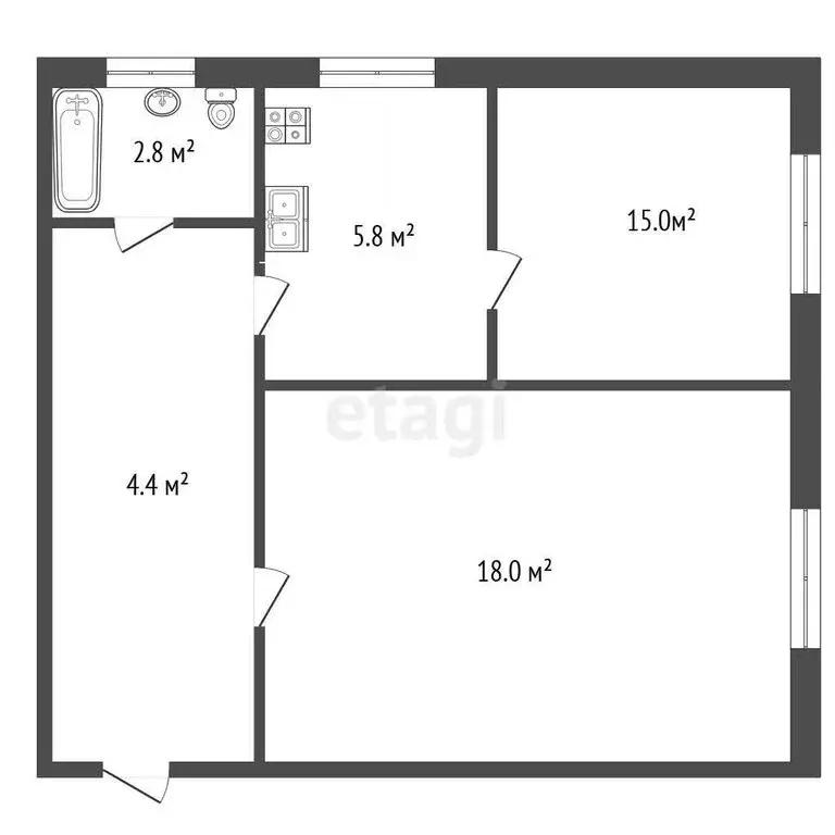2-комнатная квартира: Стерлитамак, улица Дружбы, 7 (46 м) - Фото 1