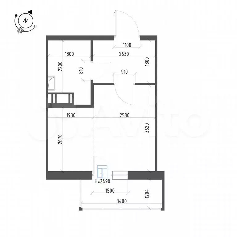 Квартира-студия, 24,7 м, 12/12 эт. - Фото 1