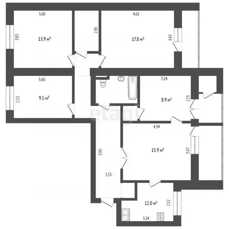 5-к кв. Тюменская область, Тюмень ул. Николая Чаплина, 123 (96.3 м) - Фото 2