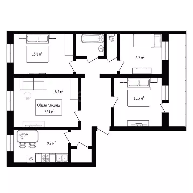 4-комнатная квартира: Бердск, Лунная улица, 19 (77.1 м) - Фото 1