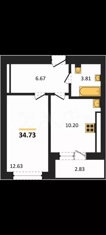 1-к. квартира, 36,1 м, 5/9 эт. - Фото 1