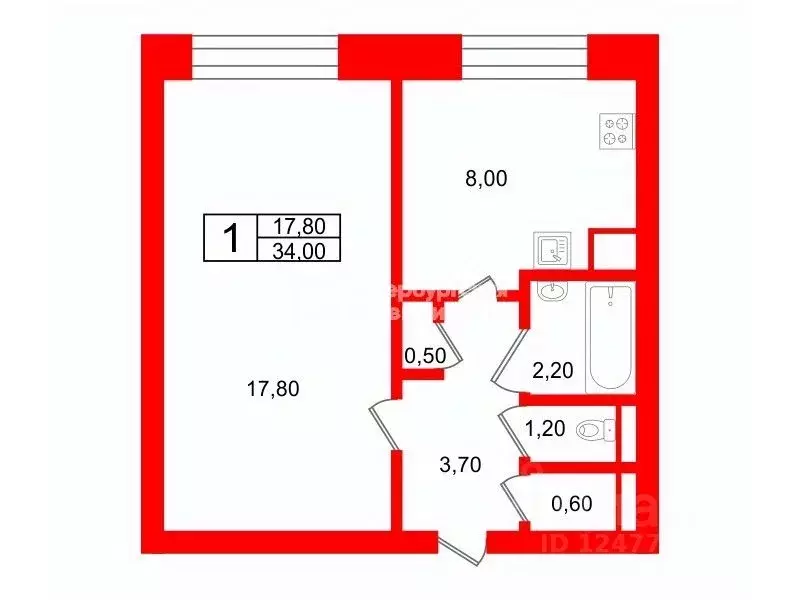 1-к кв. Санкт-Петербург Искровский просп., 3К2 (34.0 м) - Фото 1