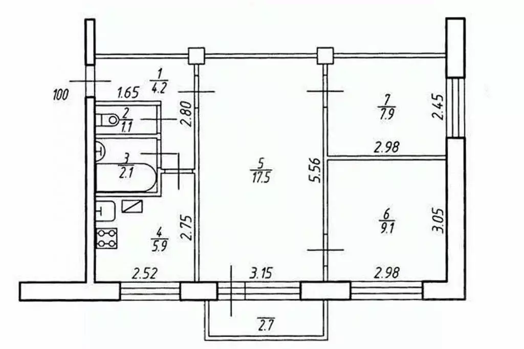 3-к кв. Тульская область, Тула Приупская ул., 9А (47.6 м) - Фото 1