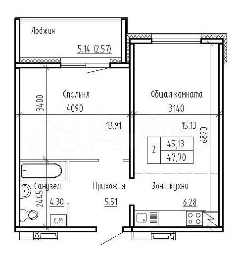 2-к. квартира, 47,7 м, 9/10 эт. - Фото 0