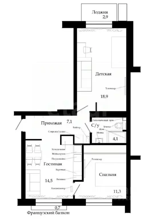 2-к кв. Приморский край, Владивосток ул. Старцева, 55к3 (57.9 м) - Фото 1