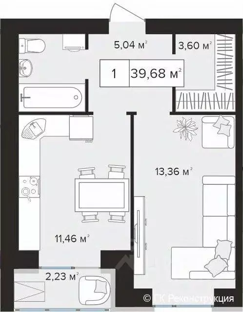 1-к кв. Тульская область, Тула Новомедвенский проезд, 6А (39.68 м) - Фото 1