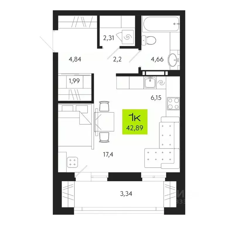 1-к кв. Томская область, Томск Уютный жилой квартал, ул. Маяковского, ... - Фото 1