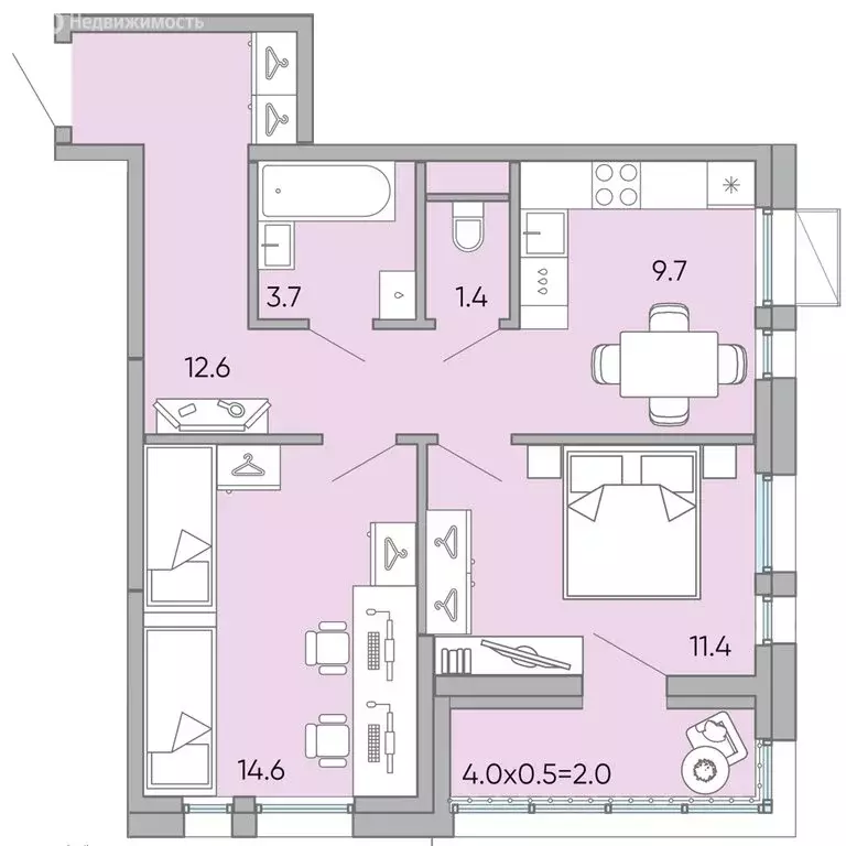2-комнатная квартира: Чита, микрорайон Хороший, 10 (55.5 м) - Фото 1