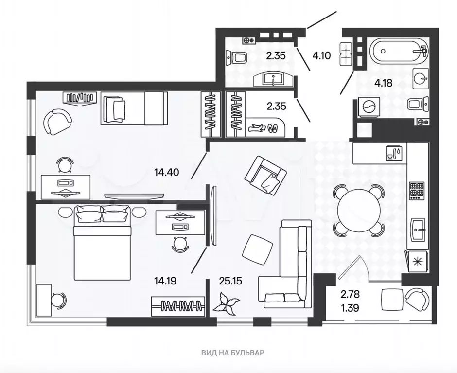 2-к. квартира, 68,1 м, 2/5 эт. - Фото 1