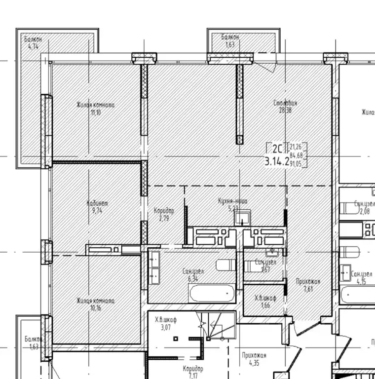 3-к кв. Новосибирская область, Новосибирск ул. Аэропорт, 88 (91.1 м) - Фото 1