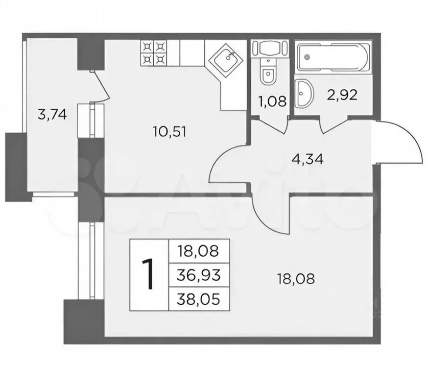 1-к. квартира, 40 м, 7/12 эт. - Фото 0