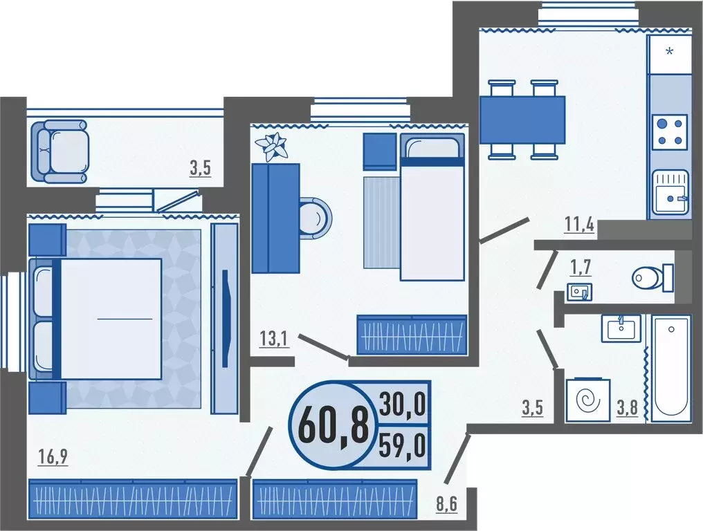 2-комнатная квартира: Орловский муниципальный округ, деревня ... - Фото 1