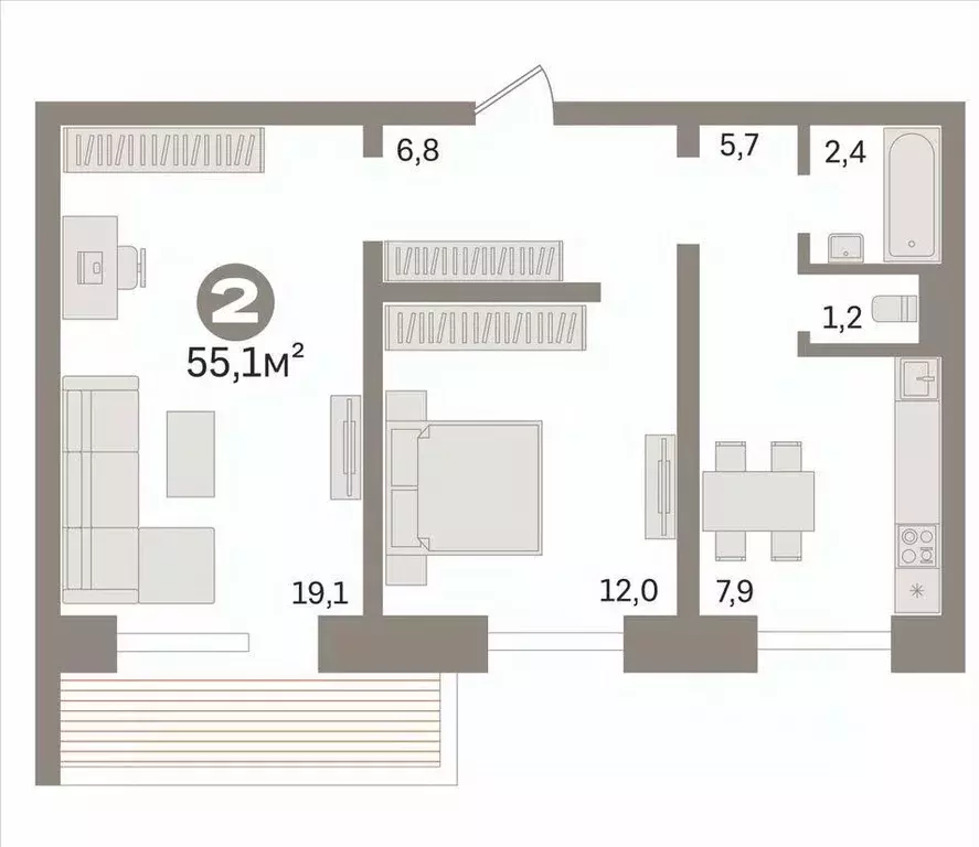 2-к кв. Новосибирская область, Новосибирск ул. Никитина, 2/1 (55.1 м) - Фото 2