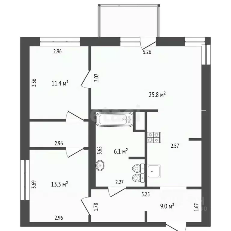 2-к кв. Тюменская область, Тюмень Профсоюзная ул., 63 (65.2 м) - Фото 2