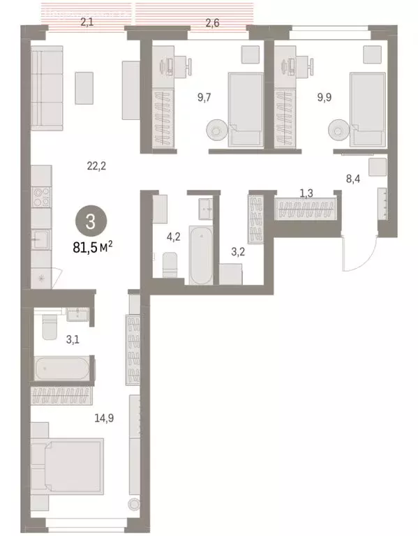 3-комнатная квартира: Екатеринбург, микрорайон Академический, 19-й ... - Фото 2