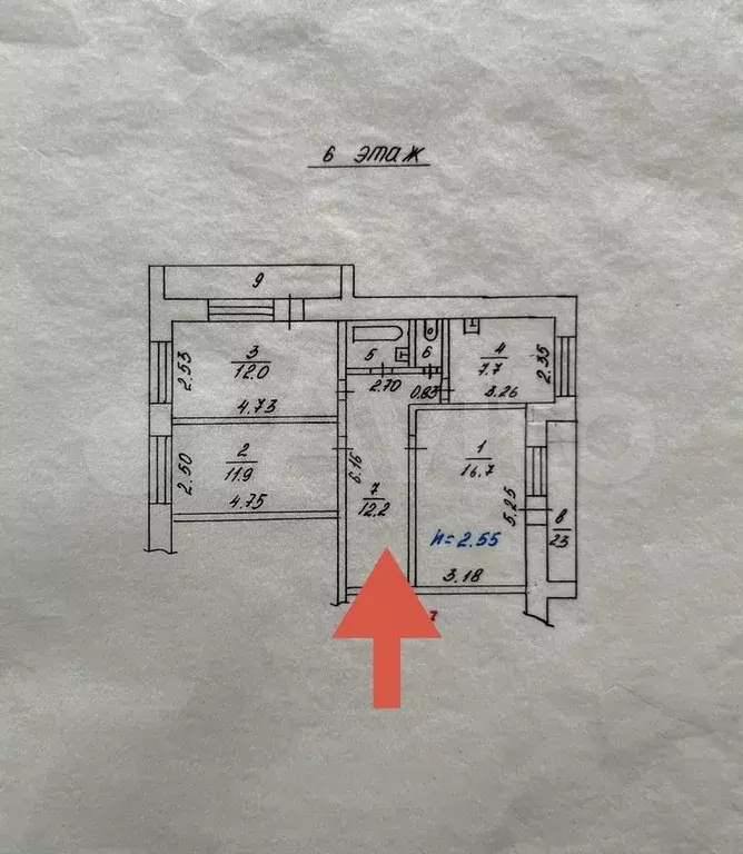 3-к. квартира, 65 м, 6/9 эт. - Фото 0