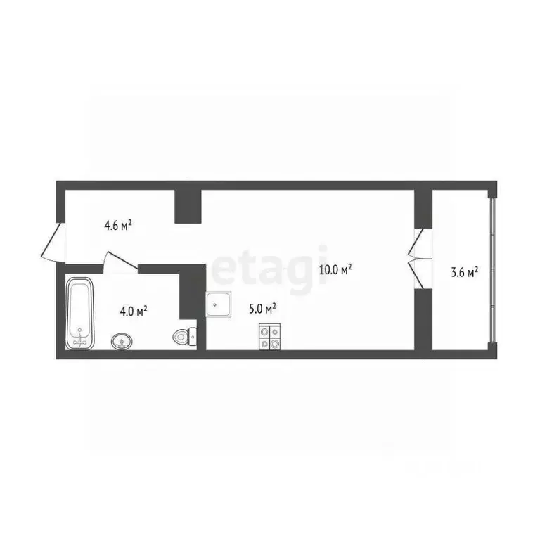 Студия Тюменская область, Тюмень ул. Братьев Бондаревых, 5 (28.5 м) - Фото 2