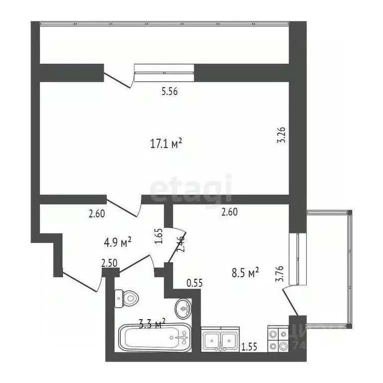 1-к кв. Крым, Красноперекопск ул. Калинина, 6 (34.7 м) - Фото 2