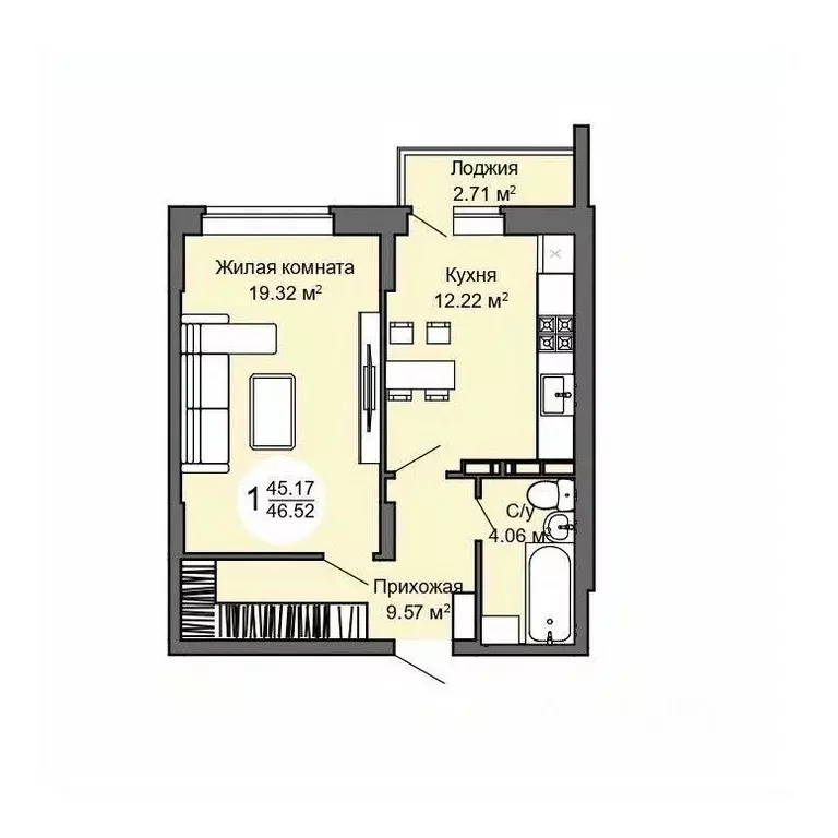 1-к кв. Орловская область, Орел Межквартальная ул., 3 (47.6 м) - Фото 1
