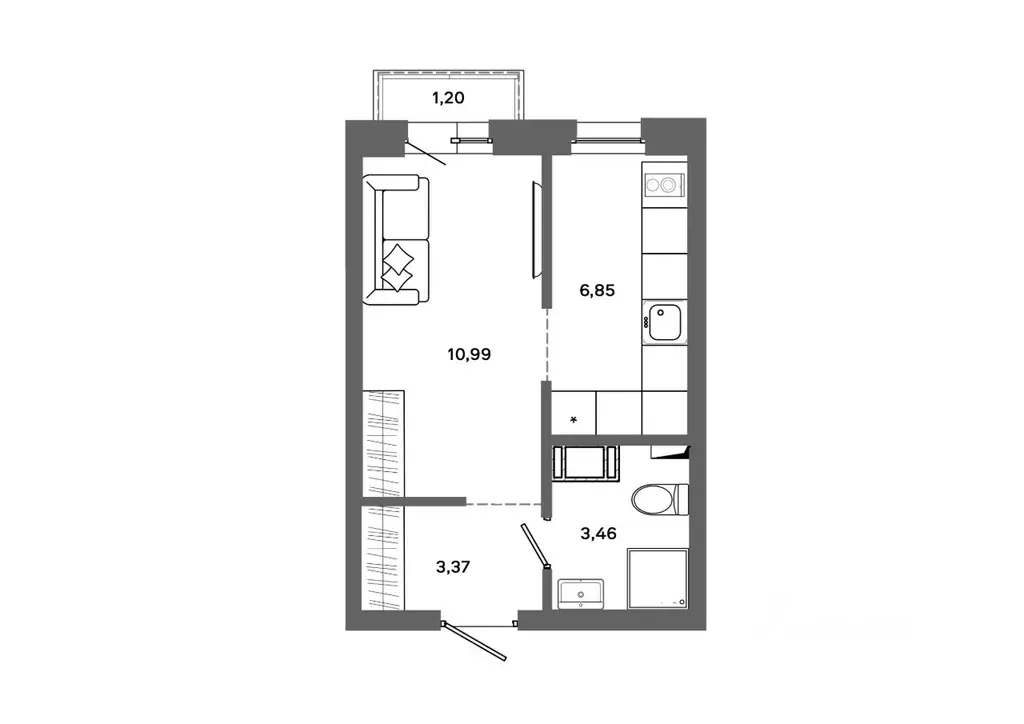 1-к кв. Ханты-Мансийский АО, Сургут 30А мкр,  (25.03 м) - Фото 0