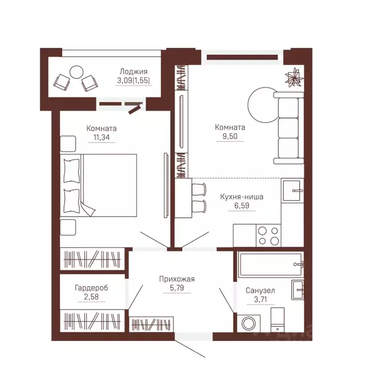 2-к кв. Пермский край, Пермь Данилиха мкр, Три Девятых жилой комплекс ... - Фото 1
