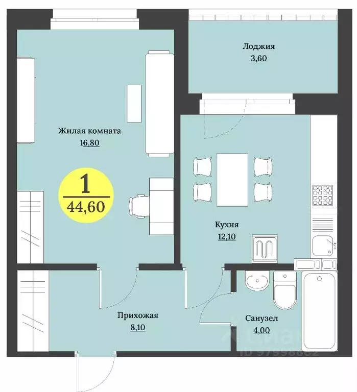 1-к кв. Ставропольский край, Ставрополь Лесная ул., 204 (44.6 м) - Фото 1