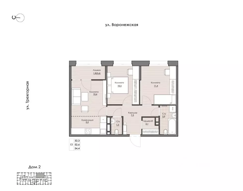 2-к кв. Хабаровский край, Хабаровск Воронежская ул., 161 (54.4 м) - Фото 1