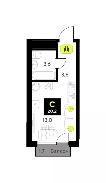 Квартира-студия: Тюмень, улица Первооткрывателей, 9 (20.2 м) - Фото 1
