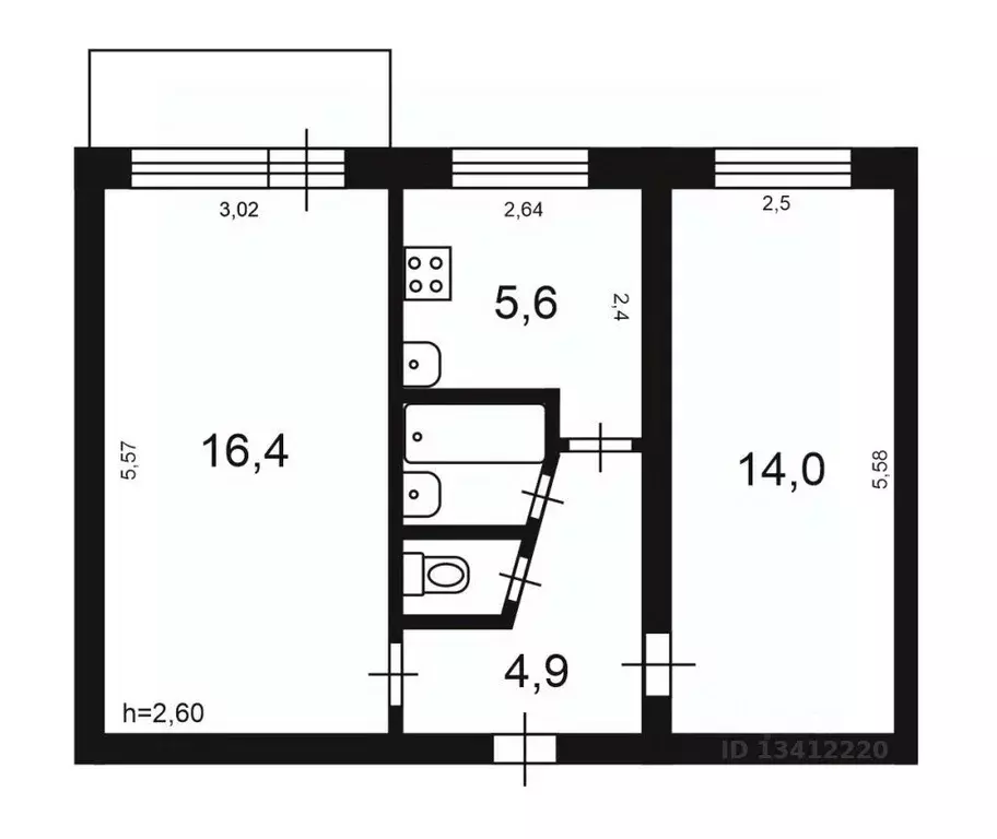 2-к кв. Тверская область, Тверь ул. Ерофеева, 12 (45.6 м) - Фото 2