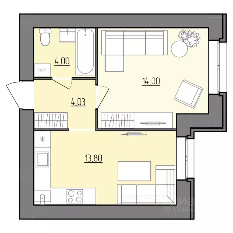 1-к кв. Ярославская область, Рыбинск Февральская ул. (35.83 м) - Фото 1