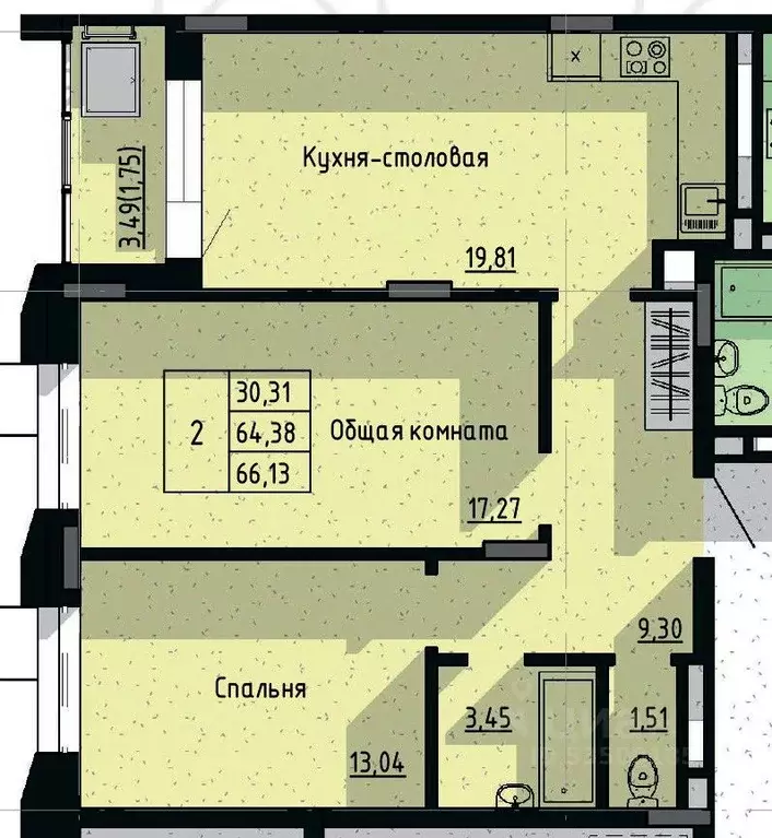 2-к кв. Саха (Якутия), Якутск пос. Геологов,  (66.13 м) - Фото 1