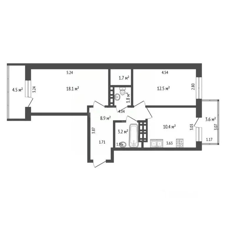 2-к кв. Омская область, Омск ул. 3-я Енисейская, 28 (56.6 м) - Фото 1