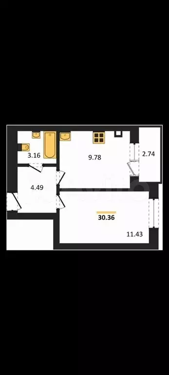 1-к. квартира, 31,7 м, 8/9 эт. - Фото 1